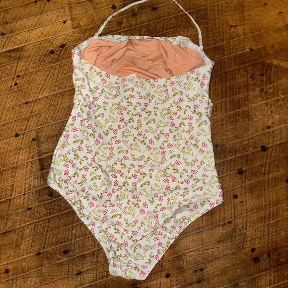 J Crew red & green floral ruched halter 16 one piece swimsuit - Picture 5 of 6